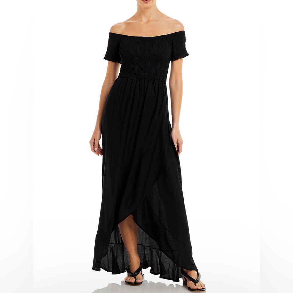 Tiare Hawaii Cheyenne Black Off-Shoulder Maxi Dress, O/S